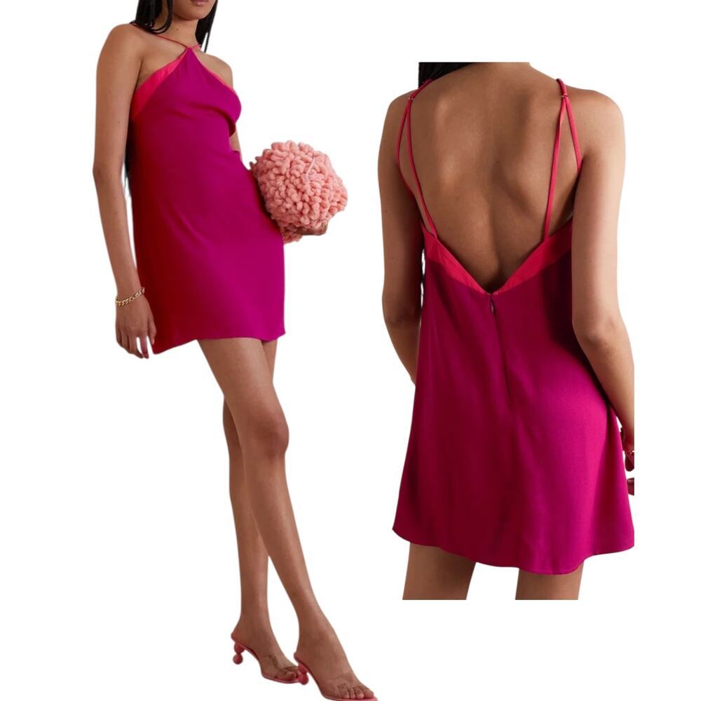 REFORMATION NWT 'Polka' Two-tone Crepe Mini Dress, Magenta Pink, Orange, Size 10